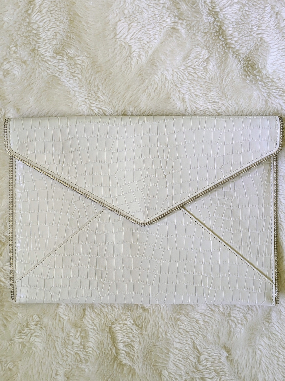 Rebecca Minkoff Croc-Embossed White Envelope Leo Clutch